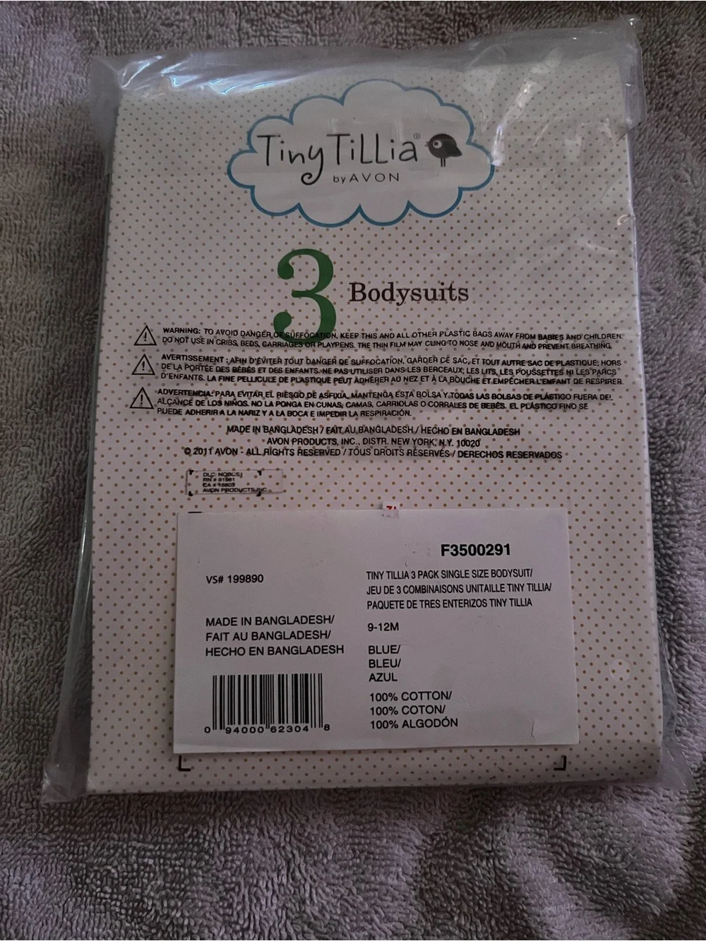 Tiny Tillia by AVON Baby Bodysuits - Light Blue Multi (3 Pack), Vintage